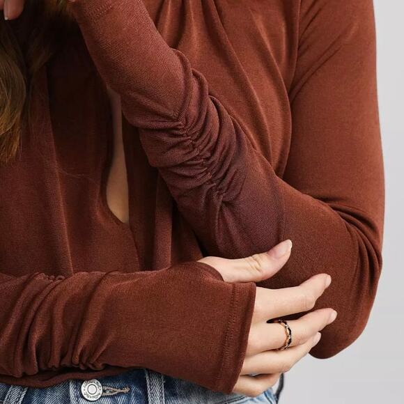 Intimately Free People NWT Kaya Keyhole Long Sleeve Bodysuit size M Mesa Brown - Picture 8 of 13